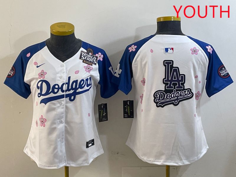 Youth Los Angeles Dodgers Blank White Blue Sakura Edition 2025 Nike MLB Jersey style 20